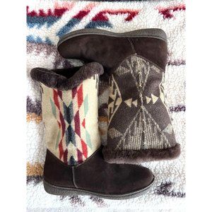 Pendleton Soft Sherpa Blanket Weave boots size 6.5 Brown Calf Winter Aztec